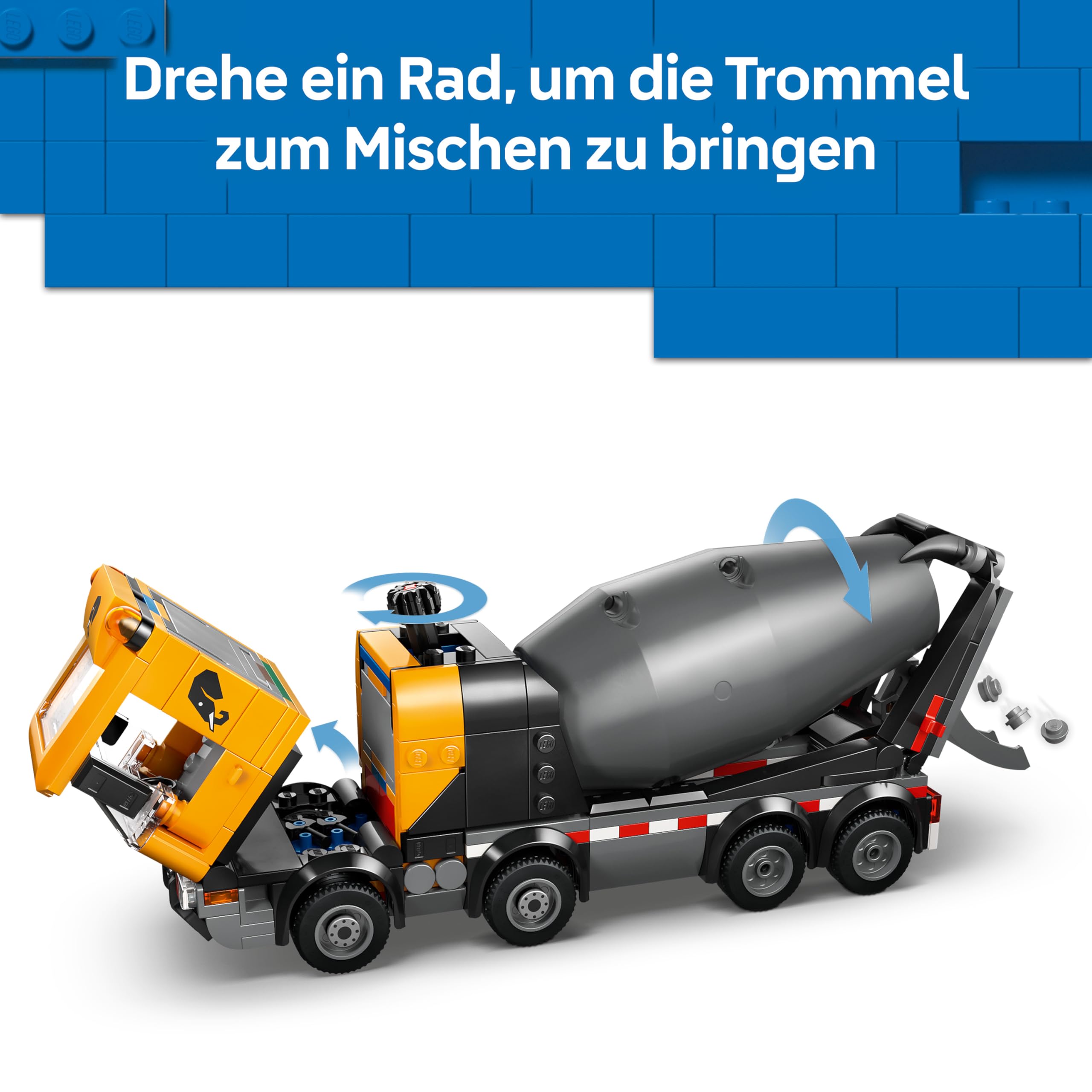 LEGO City Betonmischer - Lehrreiches Baufahrzeug Spielzeug mit 3 Minifiguren, drehbarer Trommel & Ausgießfunktion - Geburtstagsgeschenk für Jungen ab 7 Jahren - 60478
