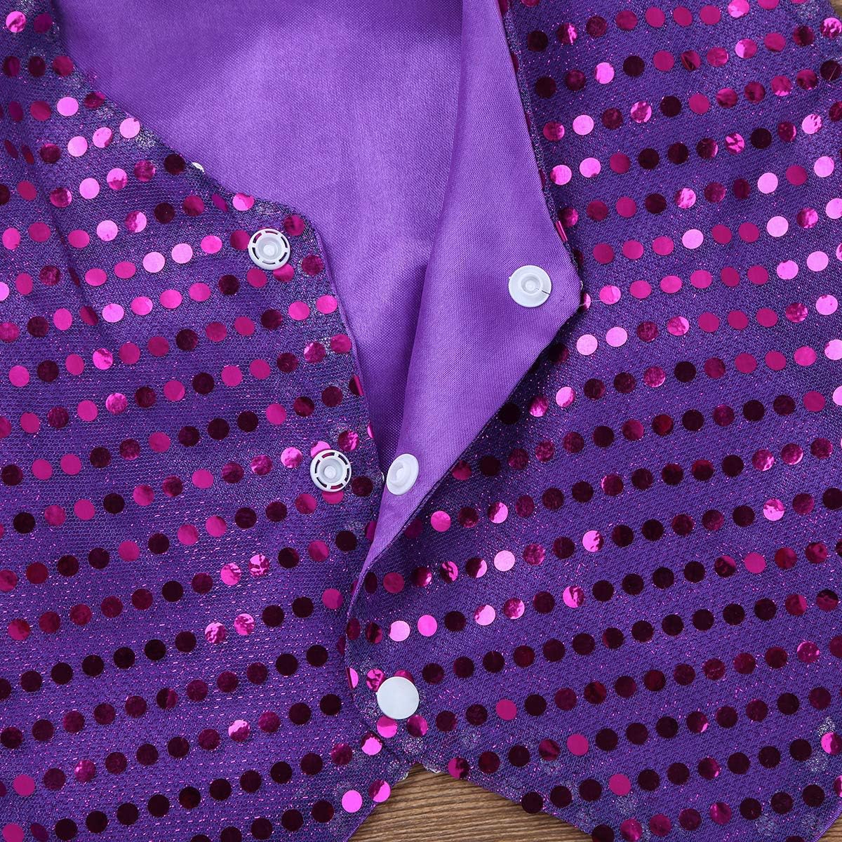 FEESHOW Kids Big Boys Shiny Sequined Shirt Vest Waistcoat Jacket for Wedding Prom Dance Performance Costume Purple Vest 7-8