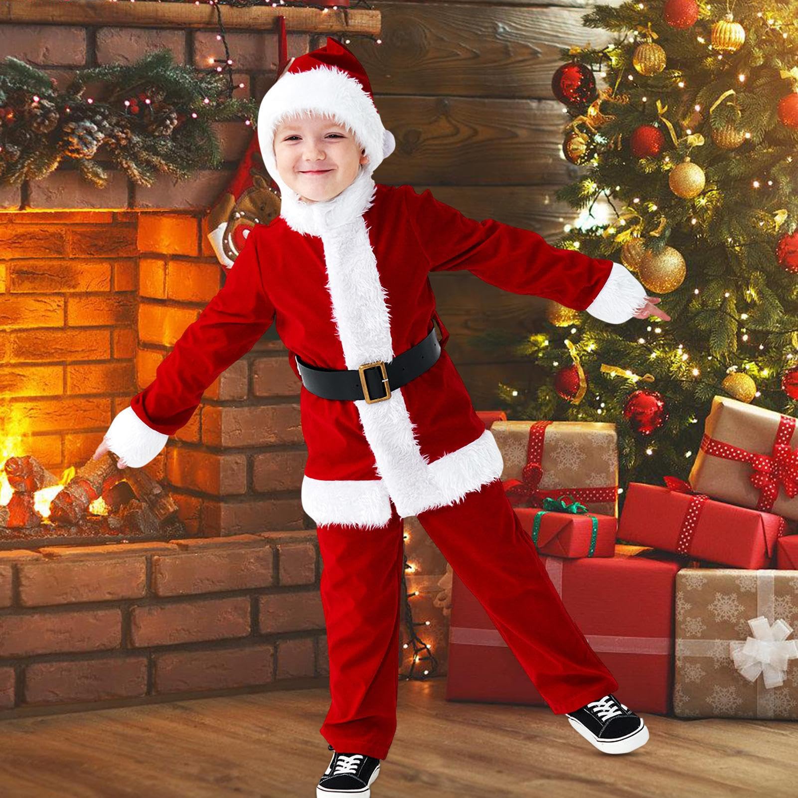 Abito da Babbo Natale Deluxe per Bambini, Abito da Babbo Natale per  Bambini, Costume da Babbo Natale Festivo, Vestaglia Rossa da Babbo Natale  con ...