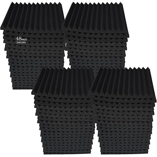 50 Pack Black 12 "X 12 "X1" Acoustic Panels Studio Soundproofing Foam Wedge Tiles,