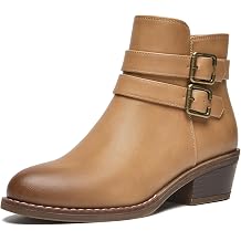 Ankle Boots for Women Black Double Buckle Low Heel Booties