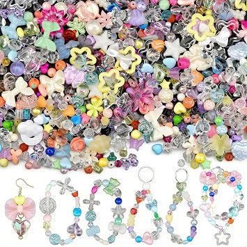 ABONDEVER 245-300Pcs Assorted Acrylic Beads for Bracelets Making Cute Star Bow Flower Candy Heart Gummy Bear Butterfly Beads for DIY Jewelry Crafts Keychain Necklace Phone CharmsCandy