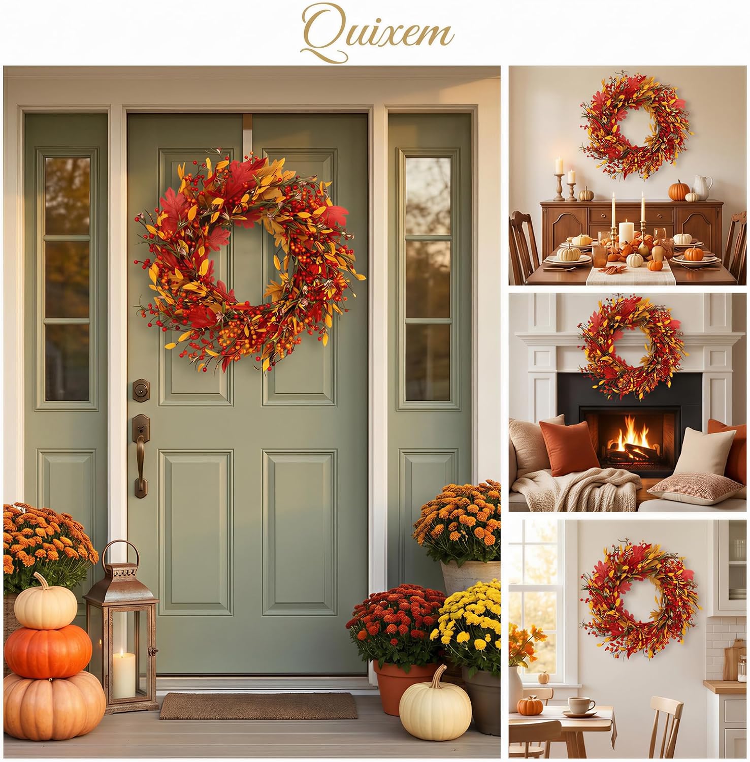 Appalachia Berry Silk Fall Door Wreath 20 Inch Harvest Front Door Decor
