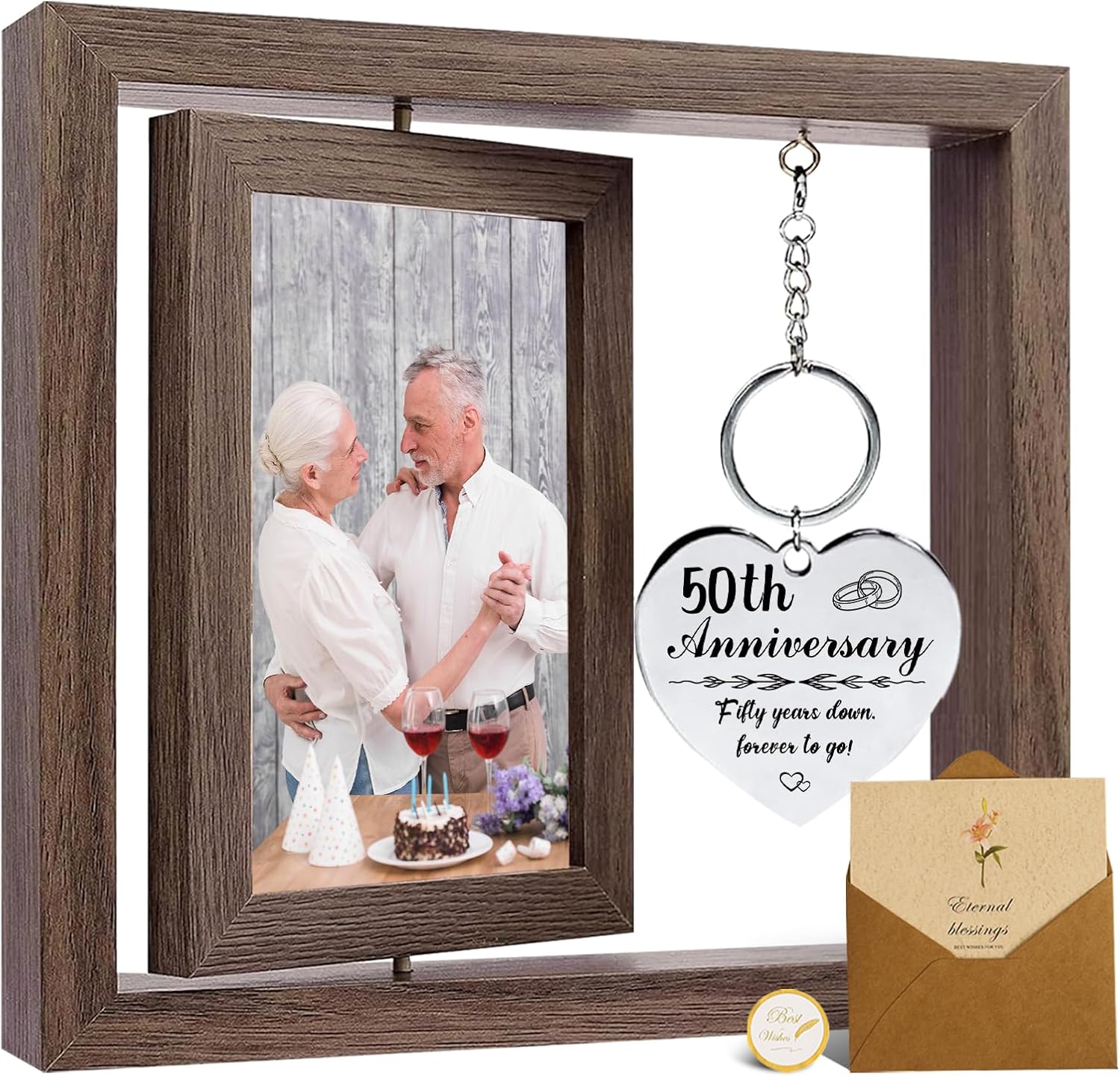 50th Wedding Anniversary for Parents, 4x6 Rotating Double Sided Picture Frame, Birthday Gifts for Him & Her, Romantic Marriage Gifts for Couple Wife Husband Dad Mom Parents Grandpa Grandma Grandparents