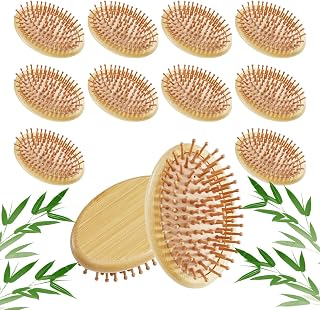 12PC Bamboo Hair Brush - Bulk Bamboo Bristles Detangling Brush for Hair Growth,Massage Scalp & Anti Static HairBrush for Women,Men,Kid(Pack of 12)