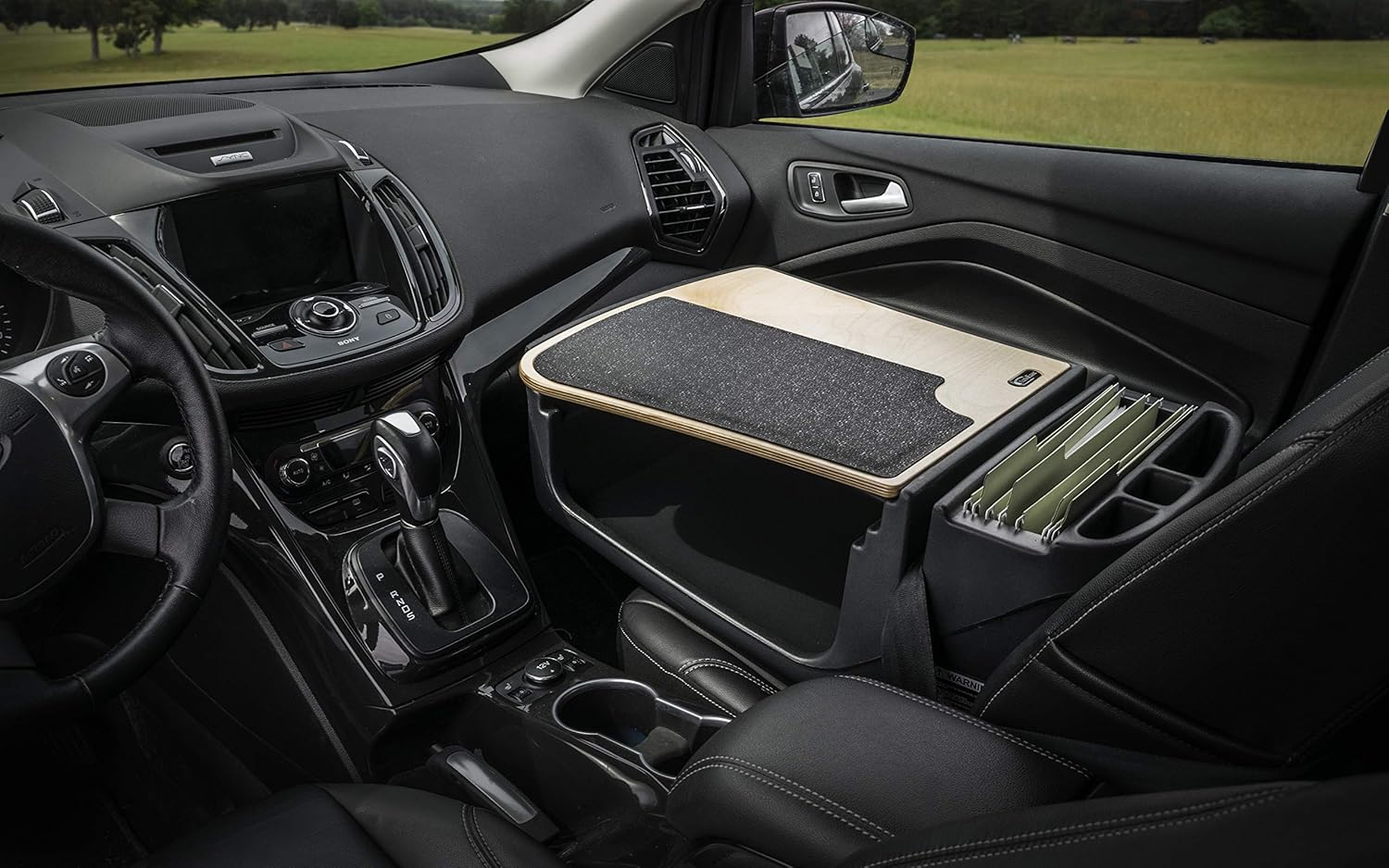 🔥 AutoExec AUE00667 Efficiency GripMaster Car Desk Birch Finish with Built-in 200 Watt Power Inverter