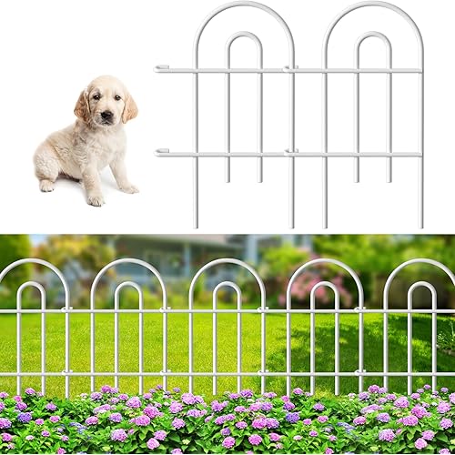 AMAGABELI GARDEN & HOME 25 Panels 24in(H)×35ft(L) Decorative Garden Fences and Borders for Dogs No Dig Rustproof Metal Fence Panel Garden Edging Border Animal Barrier Fencing for Flower Bed Yard White
