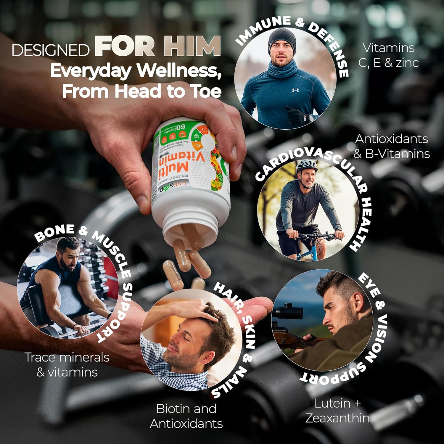 LiveGood Bio-Active Complete Multivitamin for Men, Daily Men’s Multi with 24 Essential Vitamins and Minerals for Energy, Immunity, Heart and Bone Support, Complete Men’s Formula (60 Capsules) - Image 3