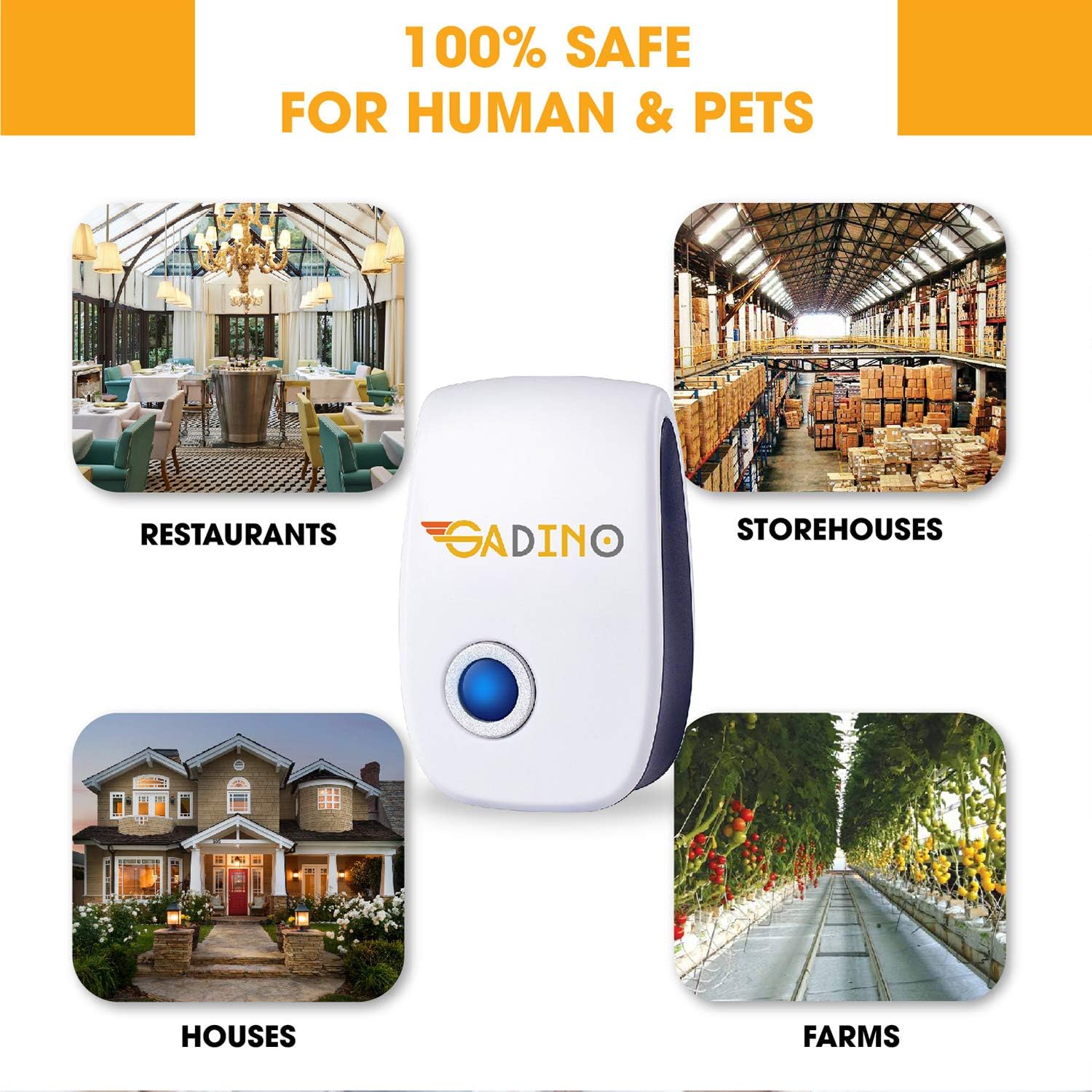 GADINO Ultrasonic Pest Repellent Indoor - Mice Repellent 6 Packs - Pest Control for Rodents, Mice, Mosquitoes, Rats, Spiders, Ants - Effective Insect Repellent : Patio, Lawn & Garden