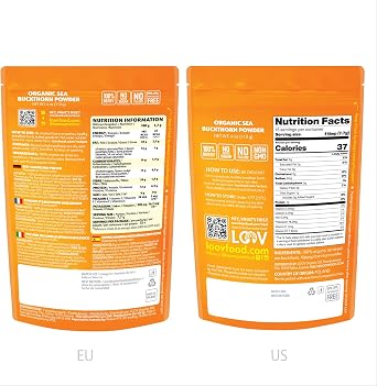 LOOV Organic Sea Buckthorn Powder, High in Fibre, Made from 100% Whole Berries, 113 g, Grown in Nordic Climate, Rich in Omega Blend, Vitamin C, Vitamin E, 23-Day Supply, No Added Sugar, Non-GMO