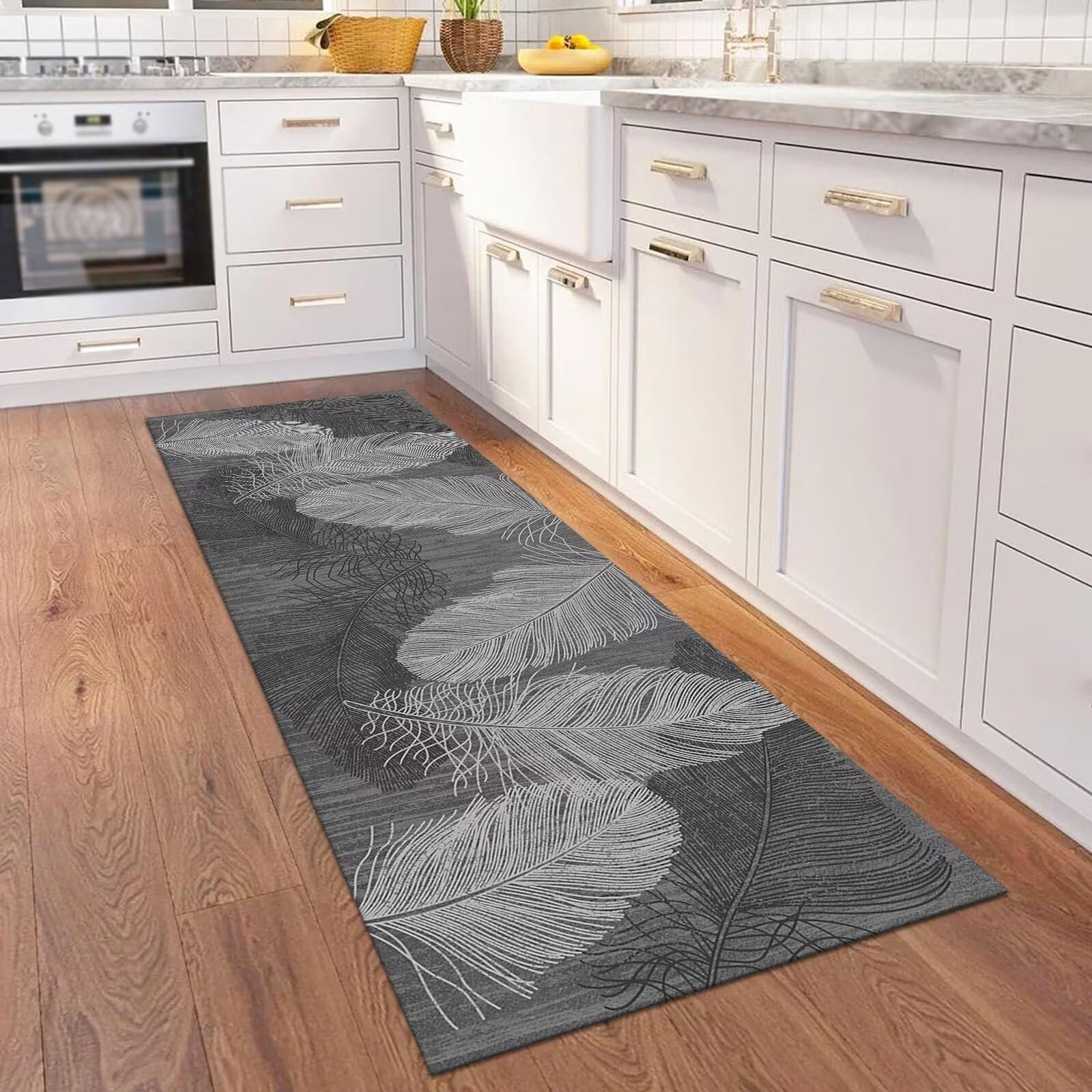 Teppich Läufer Flur Diele Küche rutschfest Waschbar Grau Dauerhaft 100X400CM Abstrakt Teppichläufer für Wohnzimmer Korridor Schlafzimmer Büro Esszimmer Flurläufer Anpassbar Meterware