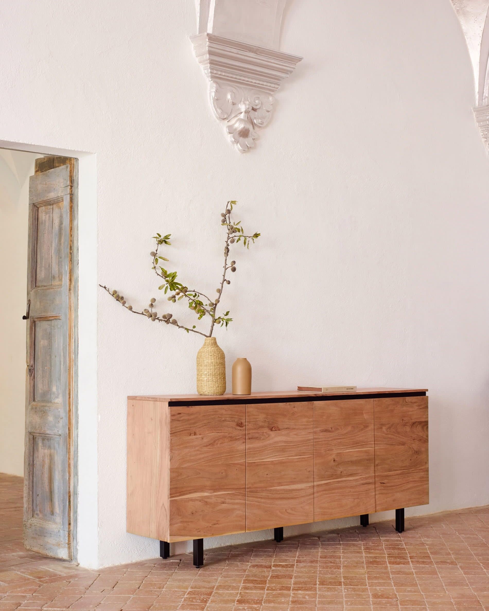 Modern Solid Mango Wood Sideboard Cabinet,TV Cabinet Drawers, Natural Wood Finish for Living Room,Office & Bed Room Furniture (Contemporary, 4 Door 200cm W x 88cm H x 40 D)-image-34