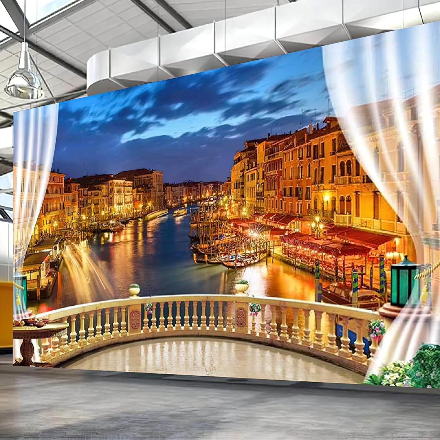 LUVISS Venice Night View 3D Mural Wallpaper, Multicolored, Silk, Modern, Urban, 78.7"x55.1" (WxH), 30.14 Sq Ft