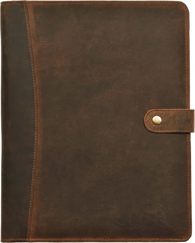 LEATHER VILLAGE Portafolio de Cuero para Hombres y Mujeres, Carpeta Portafolio de Negocios | Cuero de búfalo de plena flor, 13 x 10 pulgadas, apto para blocs A4 y tamaño carta, 2 portabolígrafos, marrón moca, ranuras para tarjetas, carpeta de currículum