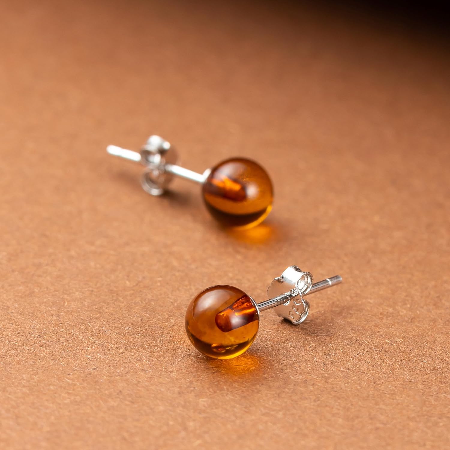 Baltic Amber Sterling Silver Small Stud Ball Earrings for Women - Image 4