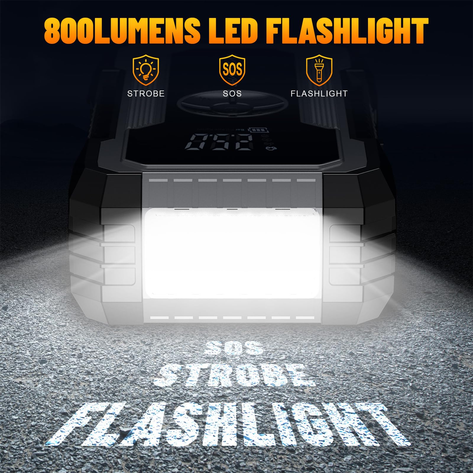 Arrancador de coche de 12 V de corriente de 4000 A con pantalla digital, compresor de aire, fuente de alimentación USB, sistemas de iluminación de emergencias, arrancador de batería de coche con