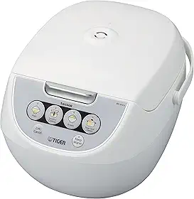 Tiger Panela de arroz Micom 5,5 xícaras com vaporizador de alimentos e panela de cozimento lento Corporation JBV-A10U-W, branca
