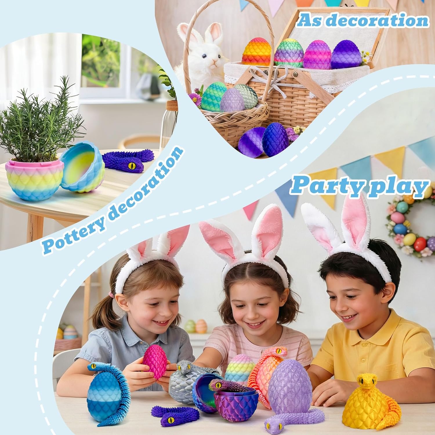 18PCS 3D Printed Snake Toy, Easter Basket Stuffers Mini Mystery Crystal Egg Fidget Toy, 3D Printed Animals Unique Easter Basket Essentials for Kids,Party Favors for Kids 8-12 (18PCS-B)