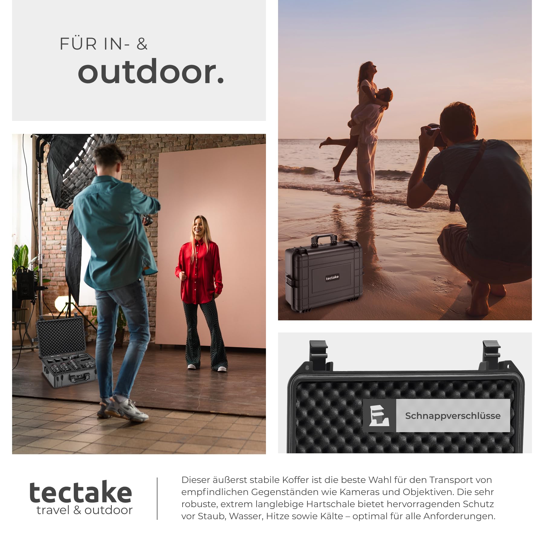 tectake® Kamerakoffer, Universalkoffer, Outdoor Box wasserdicht als Transportkoffer, Hardcase zur Lagerung von Kamera, Beamer klein, Foto Aufbewahrungsbox, LxBxH: 56 x 42 x 21 cm