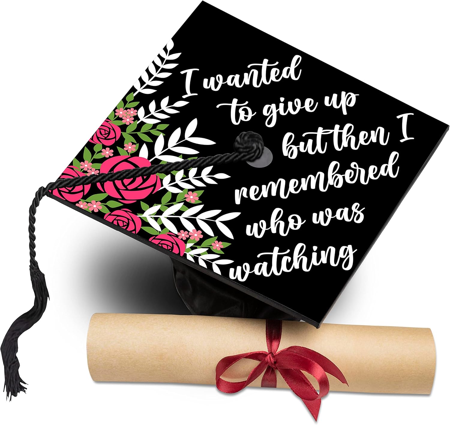 ZIIUFRN Graduation Cap Topper, Floral Motivational Quote