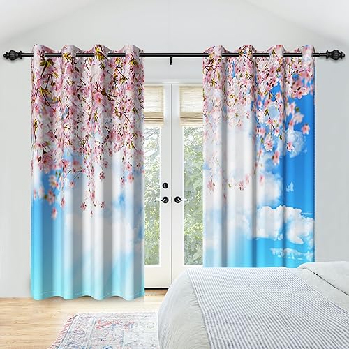 Miniatura 10 de Renaiss Cortinas de ventana con diseño de flores de cerezo Fuji, tratamientos de ventana, cortinas opacas de privacidad para hombres y mujeres,