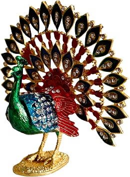 Kristal Ta l  Tavus Ku u Biblo, 12,4 cm Y kseklik, 13 cm Geni lik, Dekoratif Metal Ala m Ye il