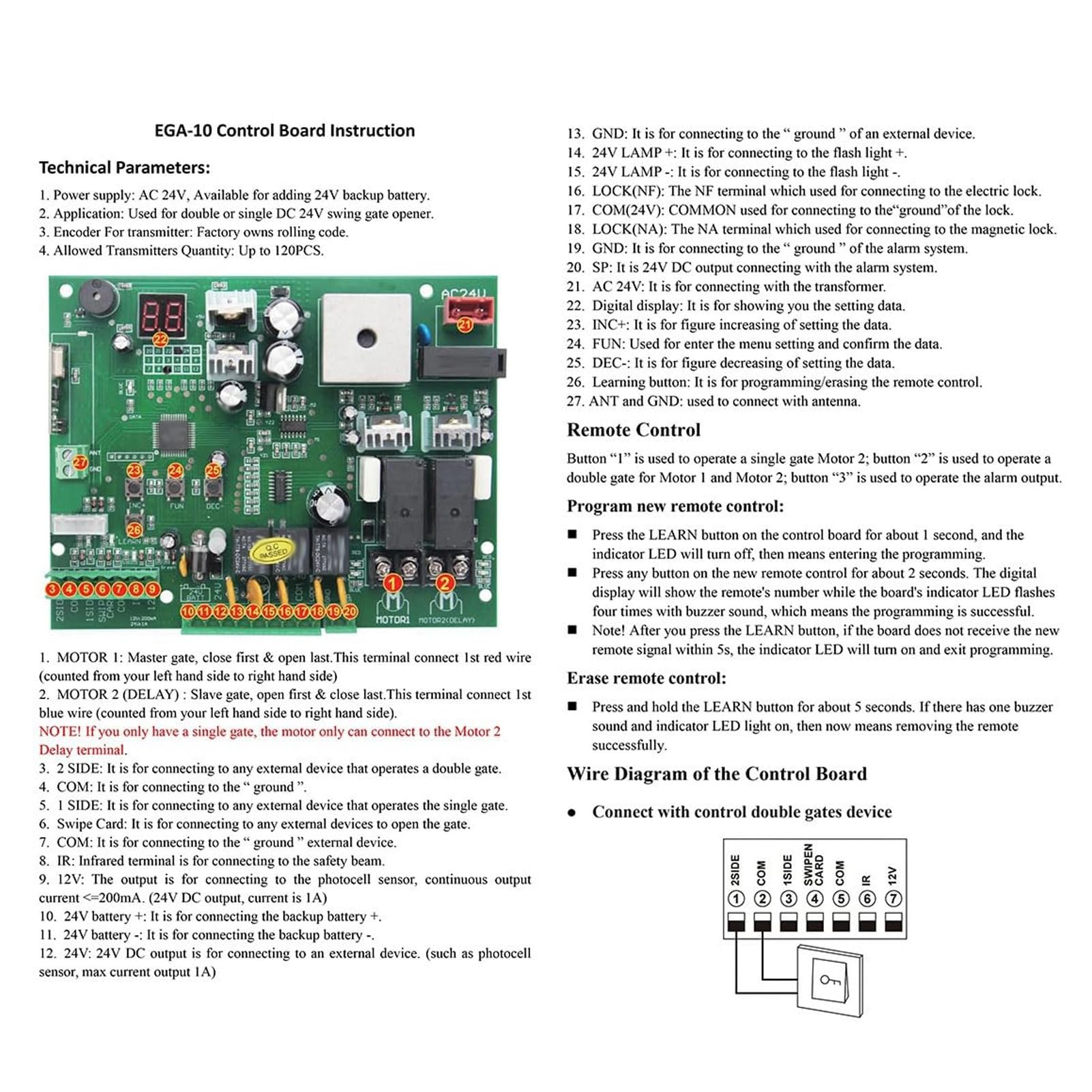banapoy Tablero Control Abridor Puerta con 3 Controles Remotos