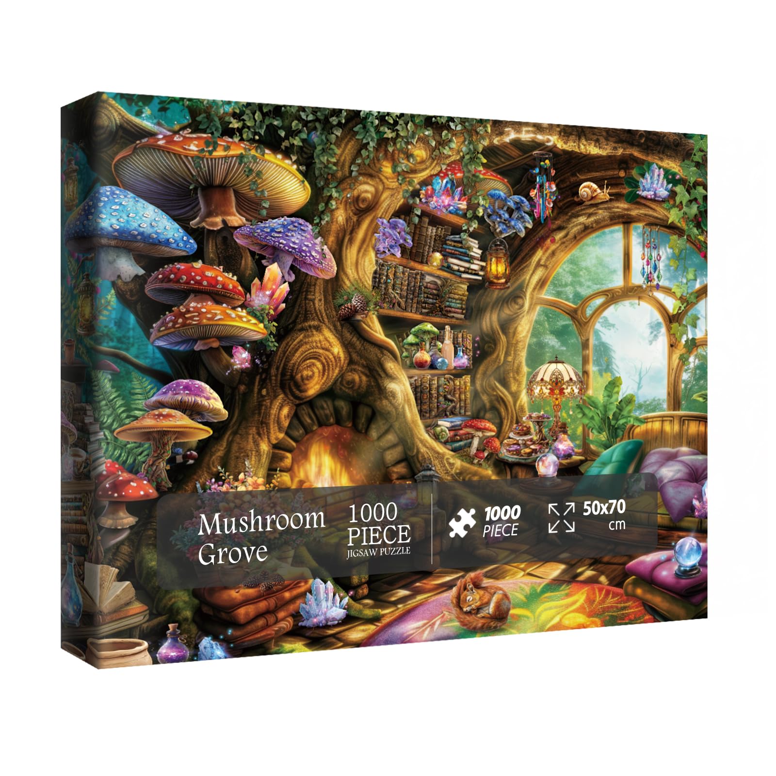 Colorful Mushroom Book Puzzles for Adults 1000 Pieces Nature, Beautiful Flower Animal Plant Tree Jigsaw Puzzles, Pretty Landscape Forest House Puzzle