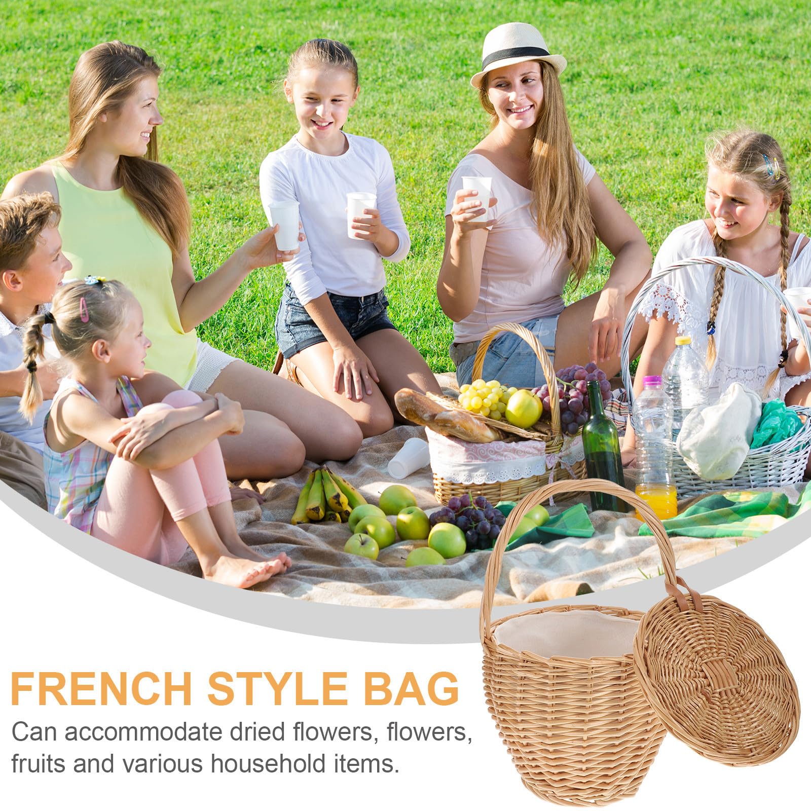 UPKOCH Handgewebte Französische Rattantasche mit Großer Kapazität Elegante Natürliche Schultertasche für Damen für Reisen und Partys Zufällige Farbe