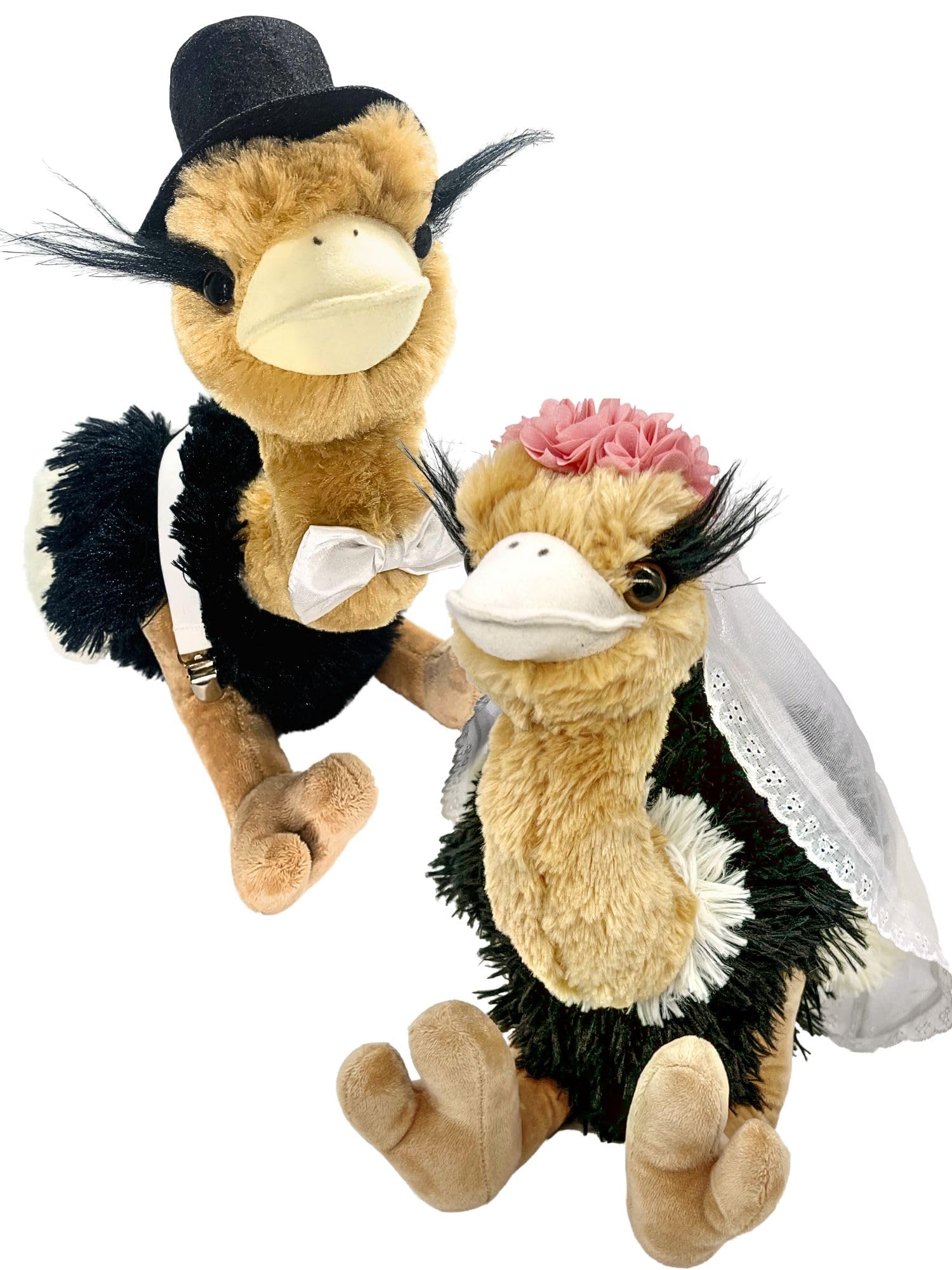 hM - Hochzeitspaar Premium 38cm – Wurfstrauß Plüschtier - Vogel Strauß Kuscheltiere - Wurfstrauss für die Hochzeit oder als Braut und Junggesellinnen Geschenk - JGA oder Hochzeitsgeschenk