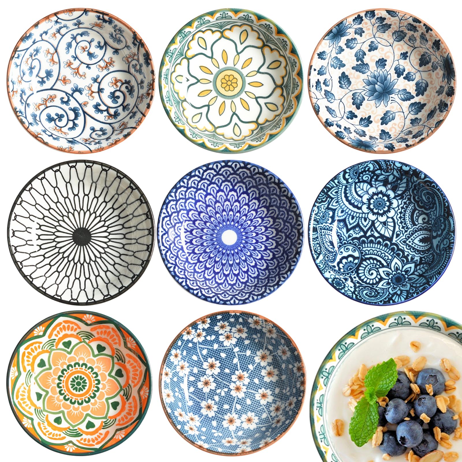 8 ciotole da dessert in ceramica, ciotole per tapas, ciotole per spezie, piccole ciotole per salse, in porcellana, set piatto in ceramica, piccole ciotole in ceramica, soia, spezie (stile casuale)