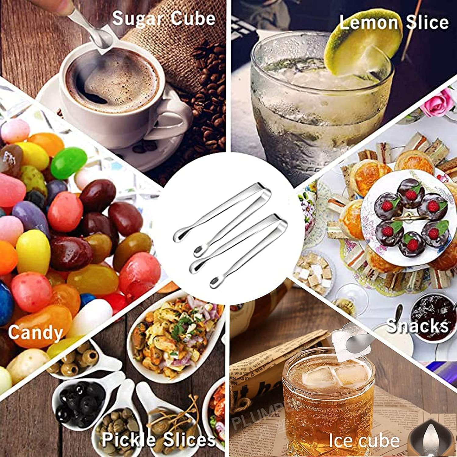 Mini Serving Tongs & Fruit Fork, 4Inch Stainless Steel Sugar Cube Tongs, Sliver Small Ice Tongs for Tea and Coffee Party, Appetizers, Desserts by Sunenlyst (20 Sugar Tongs)
