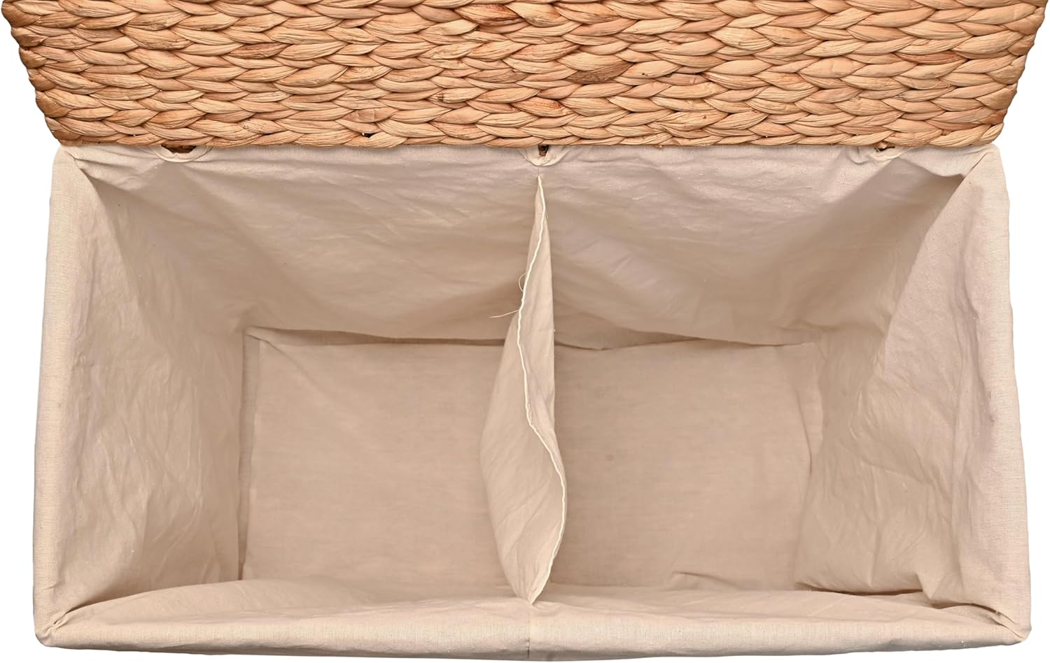 happimess BSK2009A Sawyer 24" Classic Farmhouse Handwoven Hyacinth 2-Section Collapsible Laundry Hamper with Washable Liner, Handles, and Lid, Natural for Storage and Decoration in Bathroom, Bedroom