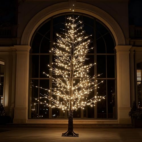 Miniatura 2 de Árbol de abedul iluminado negro de 6 pies con 1100 luces LED cálidas, árbol de Navidad preiluminado con luces parpadeantes, abedul LED para