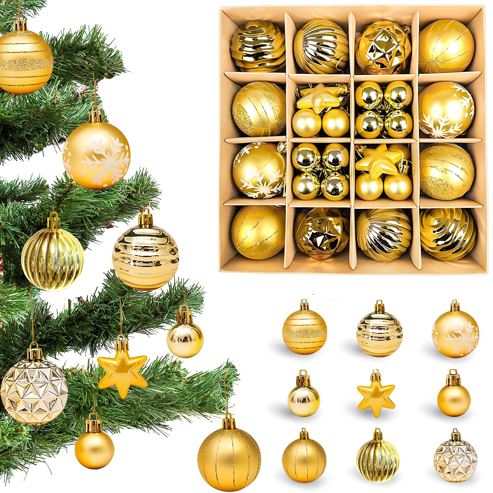 SECALIFE Lot De 12 Boules De Noël Dorées Brillantes Et Mates En Forme De Cœur Pour Décorations De Sapin De Noël En Forme De Cœur, Décorations De Noël, Pendentifs D'arbre à Suspendre