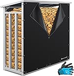KESSER® Kaminholzregal Metall 188 x 70 x 185 cm Brennholzregal 3,3 SRM / 2,3m³ | außen Stahlrahmen + Abdeckung & Handschuhe Stapelhilfe Kaminholzlager Wasserdichter Holzlager für Garten Terrasse