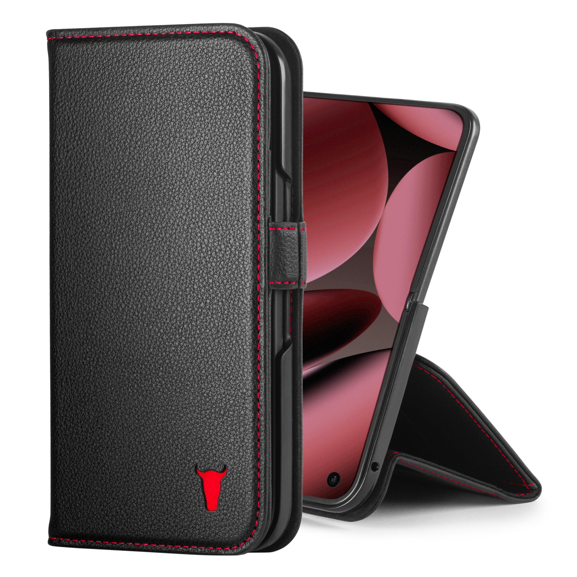 TORRO Custodia Compatibile con Google Pixel 11 Pro Fold 8" 2026 – Custodia a Portafoglio in Pelle Premium con Funzione Stand e Scomparti per Carte (Nero con Dettagli Rossi)