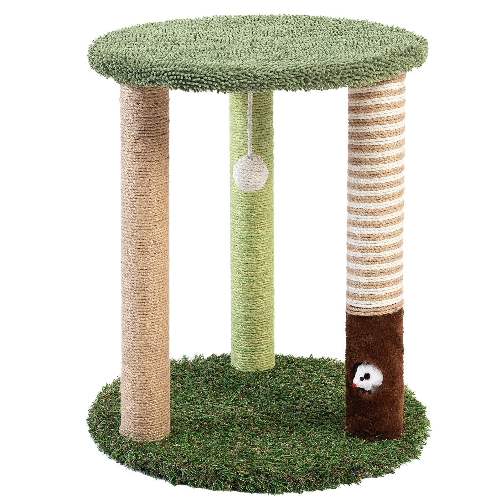 WOOCHPET Tiragraffi a torre con 3 tronci, altezza 55,9 cm, in sisal con divertente giocattolo per gatti e gatti adulti, piccola torre di gatto e asta per gatti indoor (verde)