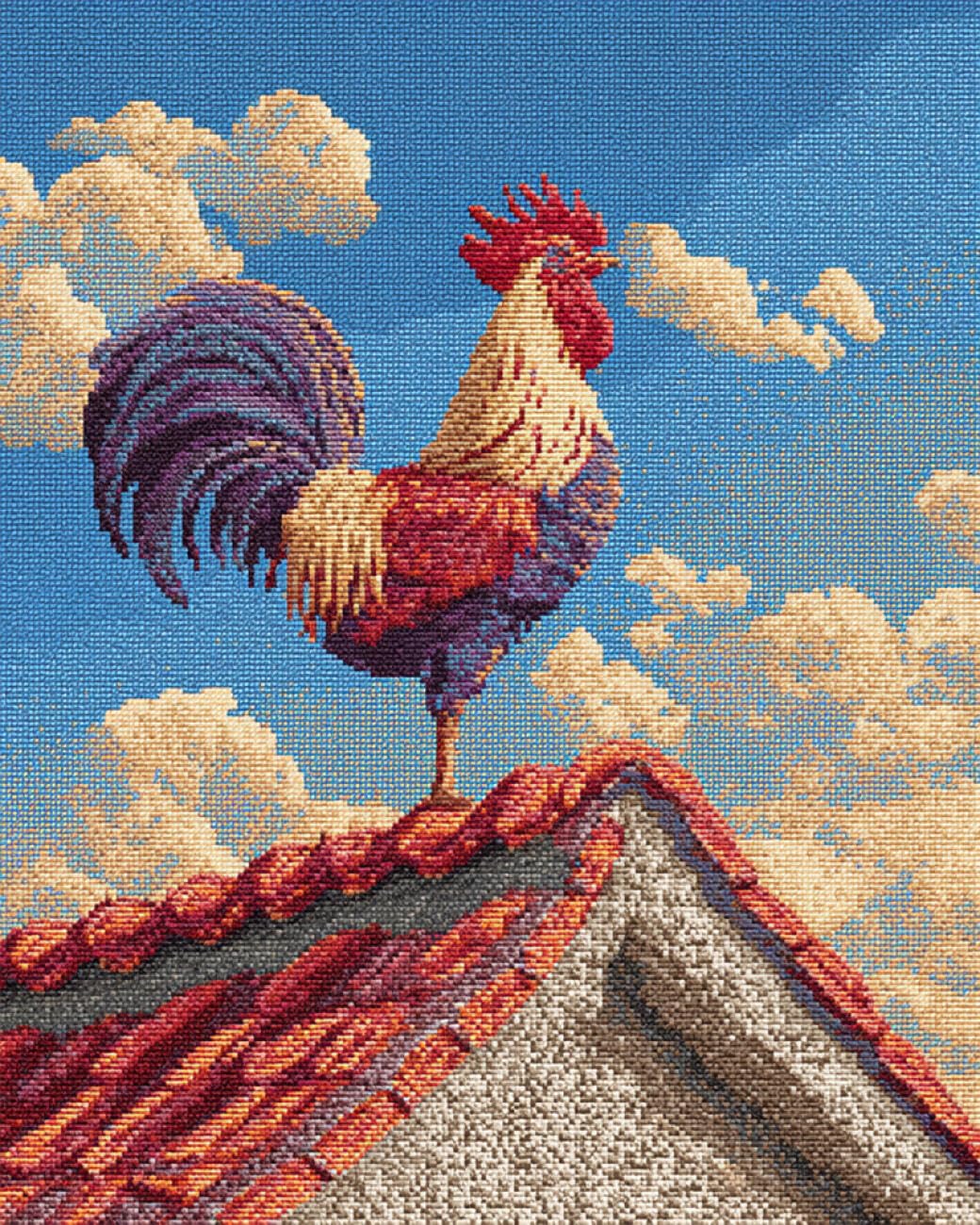 AMBATTERY Animal Tapestry Kit Rooster On The Roof Latch Hook Rug Kit Large Pre-Printed Pattern Canvas Rugs Embroidery Crafts for Adults Handicrafts DIY Carpet 33x45in
