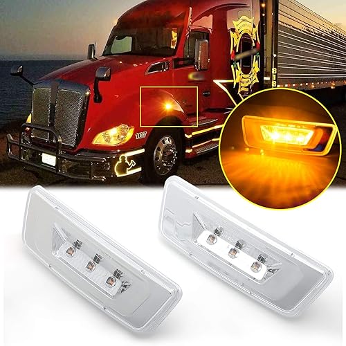 Xotic Tech - Lámparas LED de señal de marcador lateral con lente transparente, compatible con Kenworth T680 T700 T880 Peterbilt 567, ámbar 3-SMD