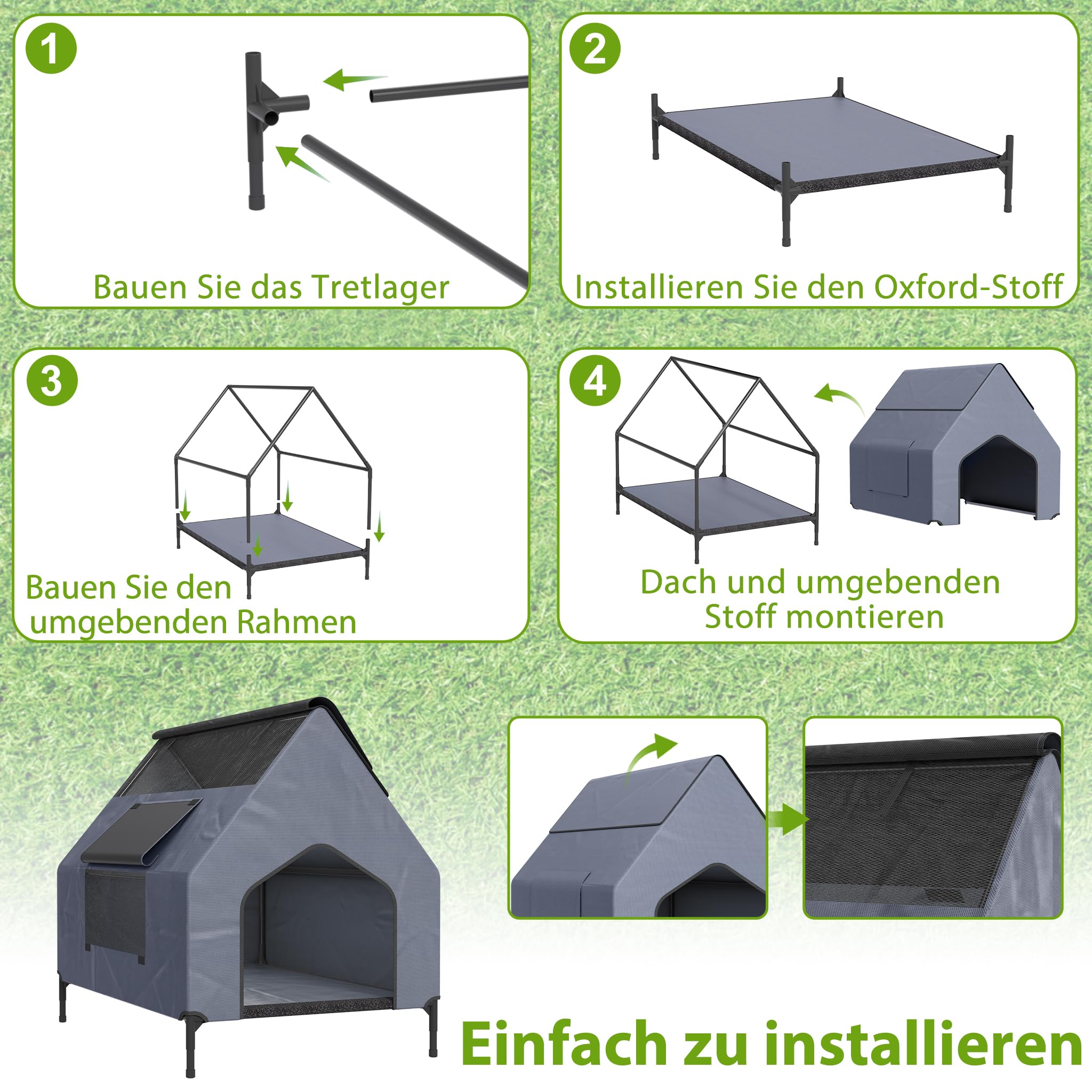 XMTECH Buda dla psa 2 w 1 ze zdejmowanym legowiskiem dla psa, namiot dla psa Oxford, oddychający, domek dla kota i legowisko dla psa, do użytku w pomieszczeniach, na balkon i kemping, rozmiar S – 91 ×