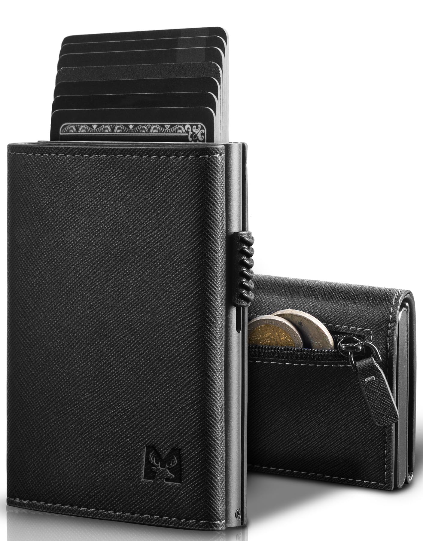 MYSHION Geldbörse Herren mit Münzfach & RFID-Schutz, Smart Wallet mit Sichtfenster, Portmonee Geldbeutel Herren, Portemonnaie Herren mit 6 Kartenfächern für bis zu 11 Karten