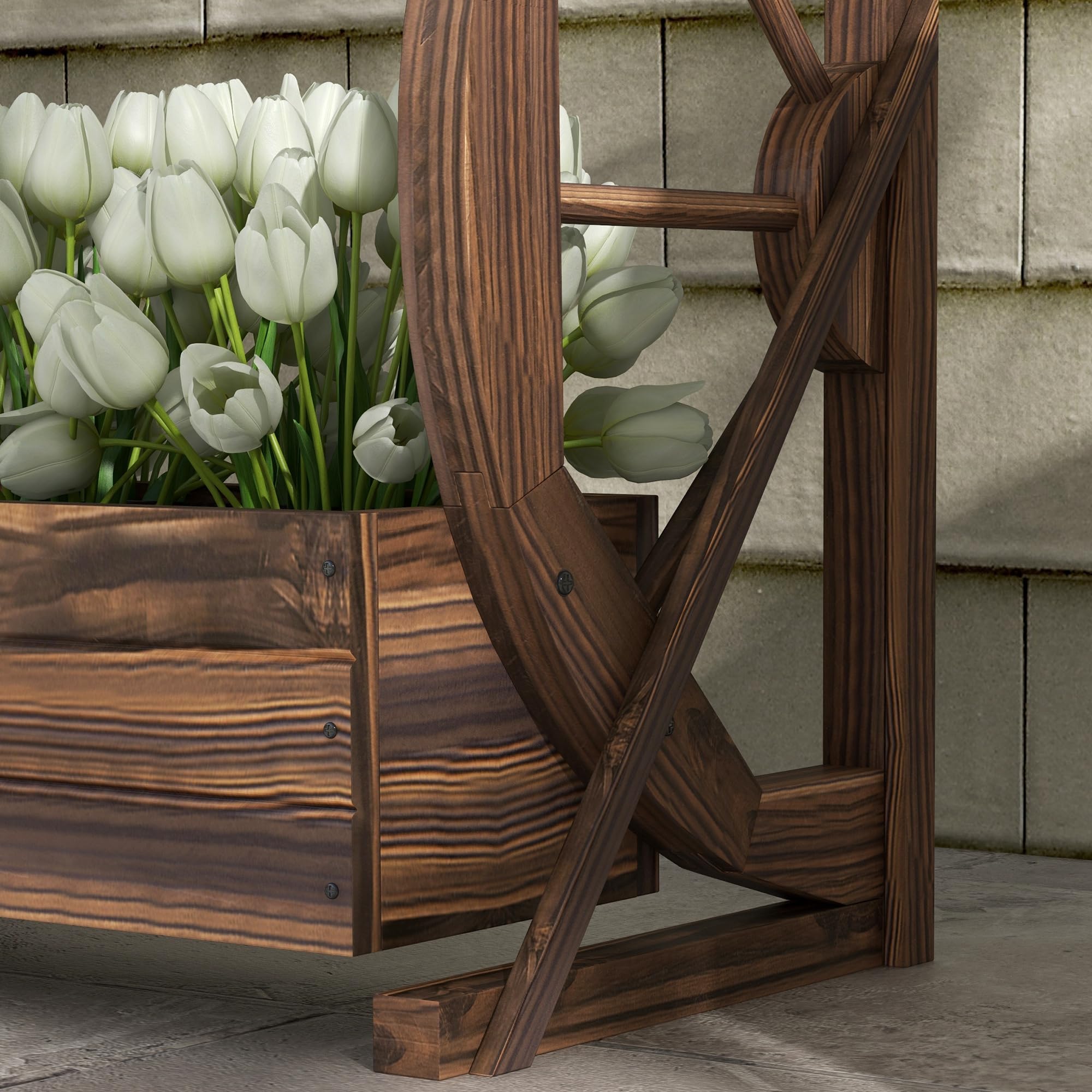 Outsunny Jardinière en Bois à 2 Niveaux pour l'extérieur, Potager surélevé avec 2 Pots et Roues de Chariot de Style campagnard, 55x32x56cm