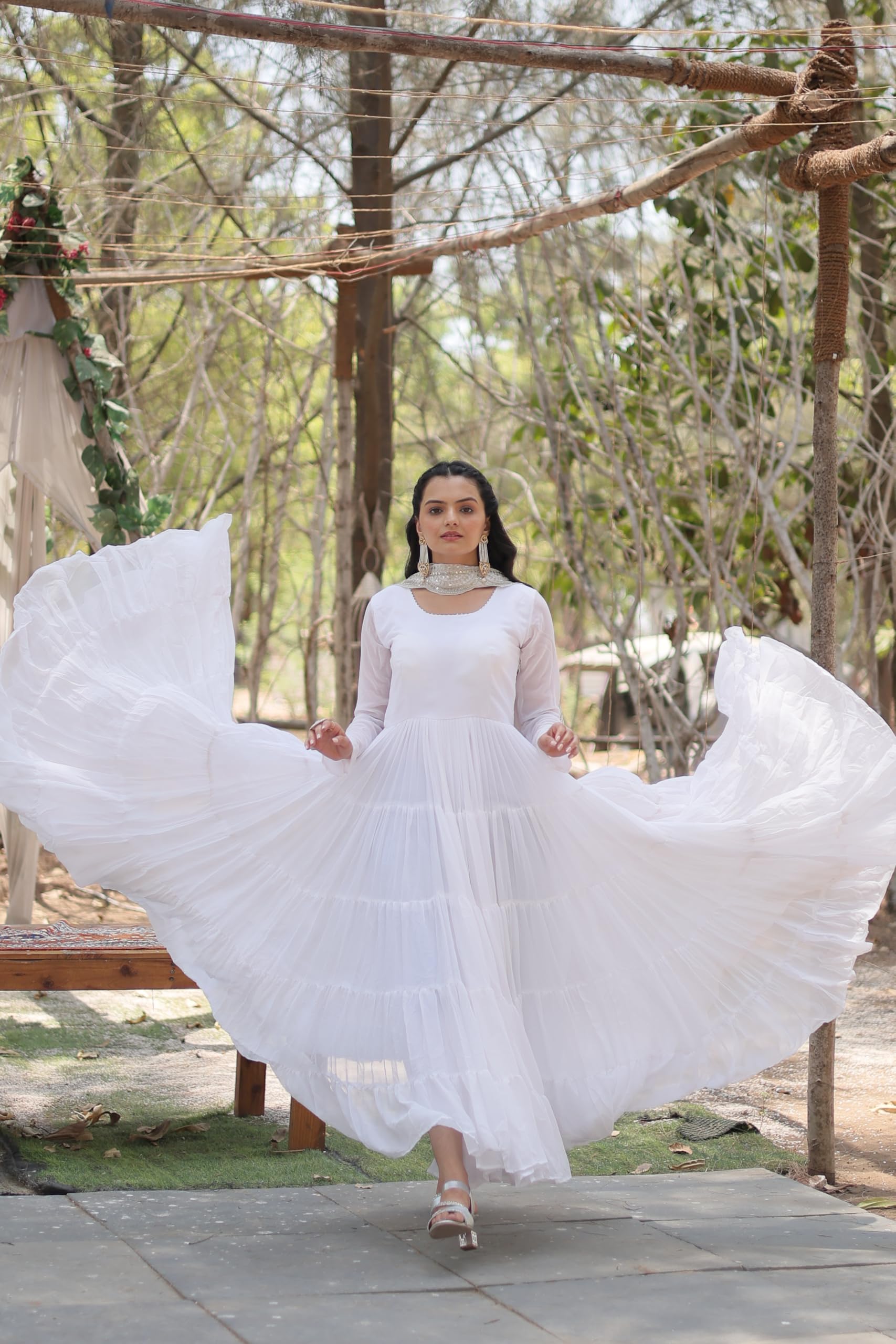 Fashion Basket Georgette Anarkali Kurta Set For Women White