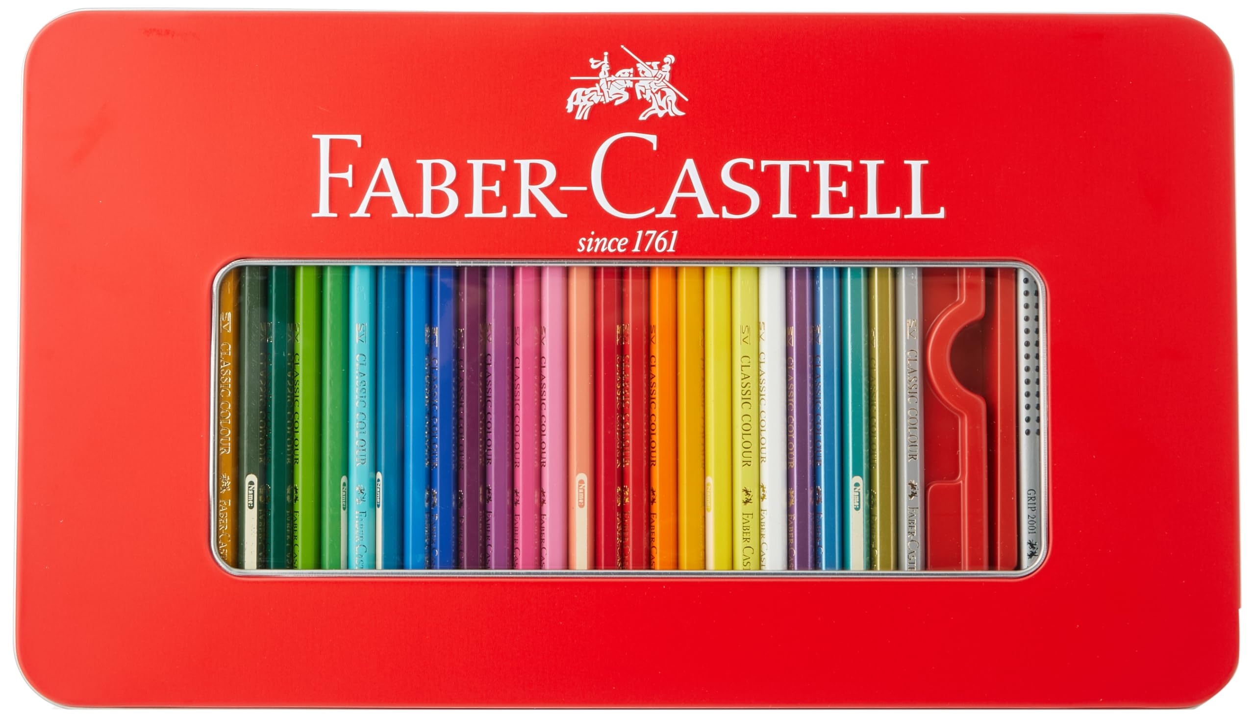Faber-Castell 115894 - Estuche de metal con 60 lápices de color, con forma hexagonal