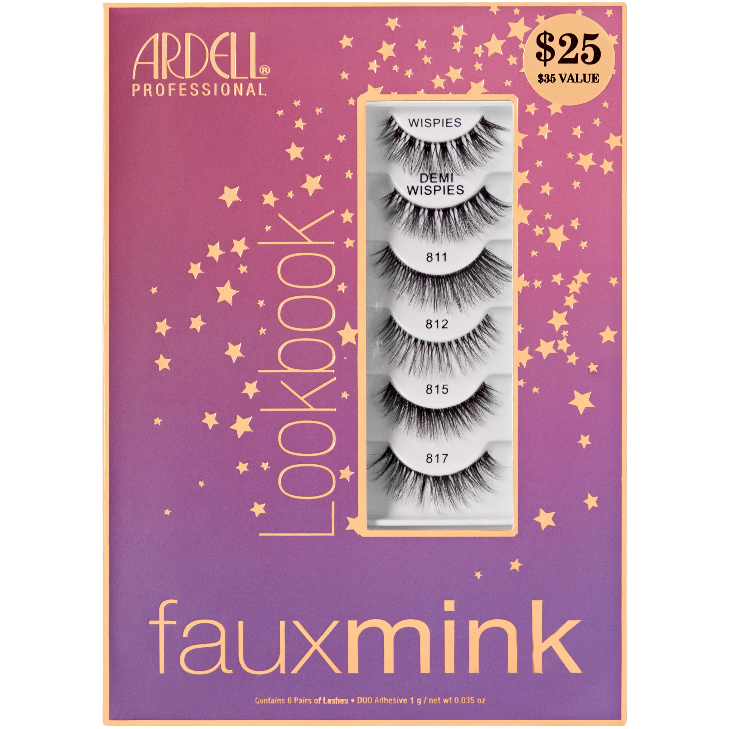 Ardell Faux Mink Wispy False Eyelashes Lookbook Lash Set – Natural Look Wispy Lashes Strip (Demi Wispies, 811, 812, 815, 817) with Lash Adhesive, 6