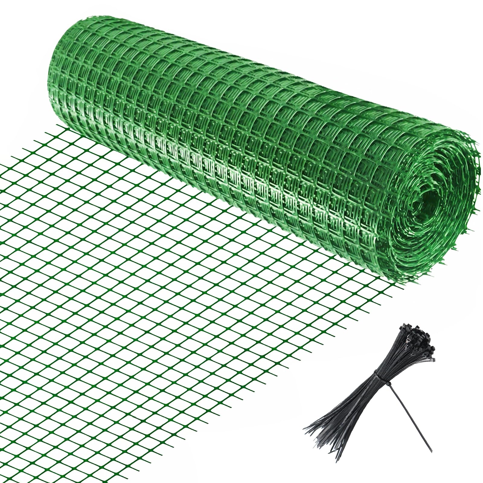 Yeria Plastic Garden Mesh Fencing 1m x 10m with 60 Cable Ties, Heavy Duty Temporary Fencing for Garden, Chicken & Pet Barrier, Plastic Netting Mesh Fence Roll for Vegetable & Plant Protection (Green)