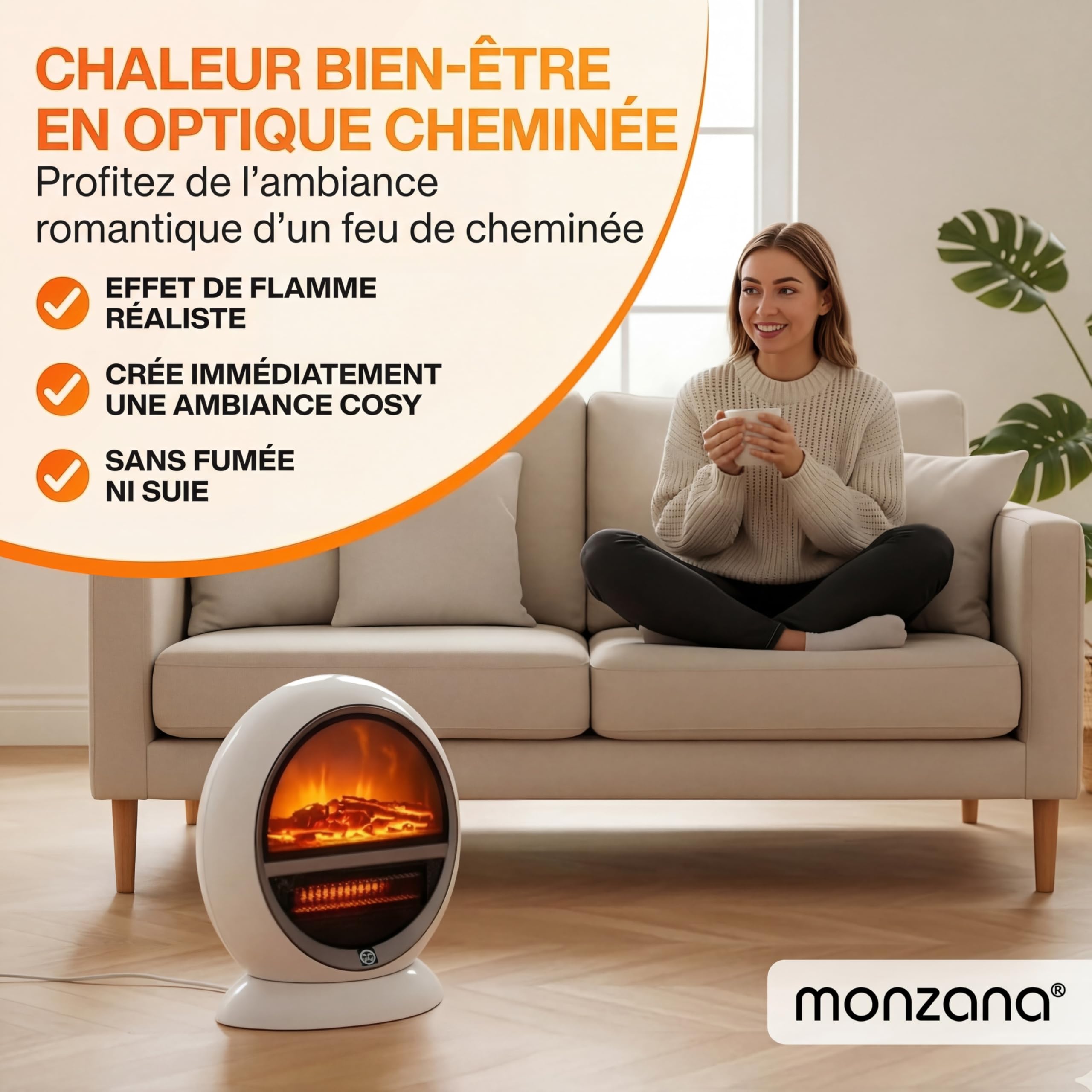 DEUBA® Radiateur électrique Effet cheminée LED transportable 2 Niveaux Chauffage pour intérieur décoration cheminée décorative