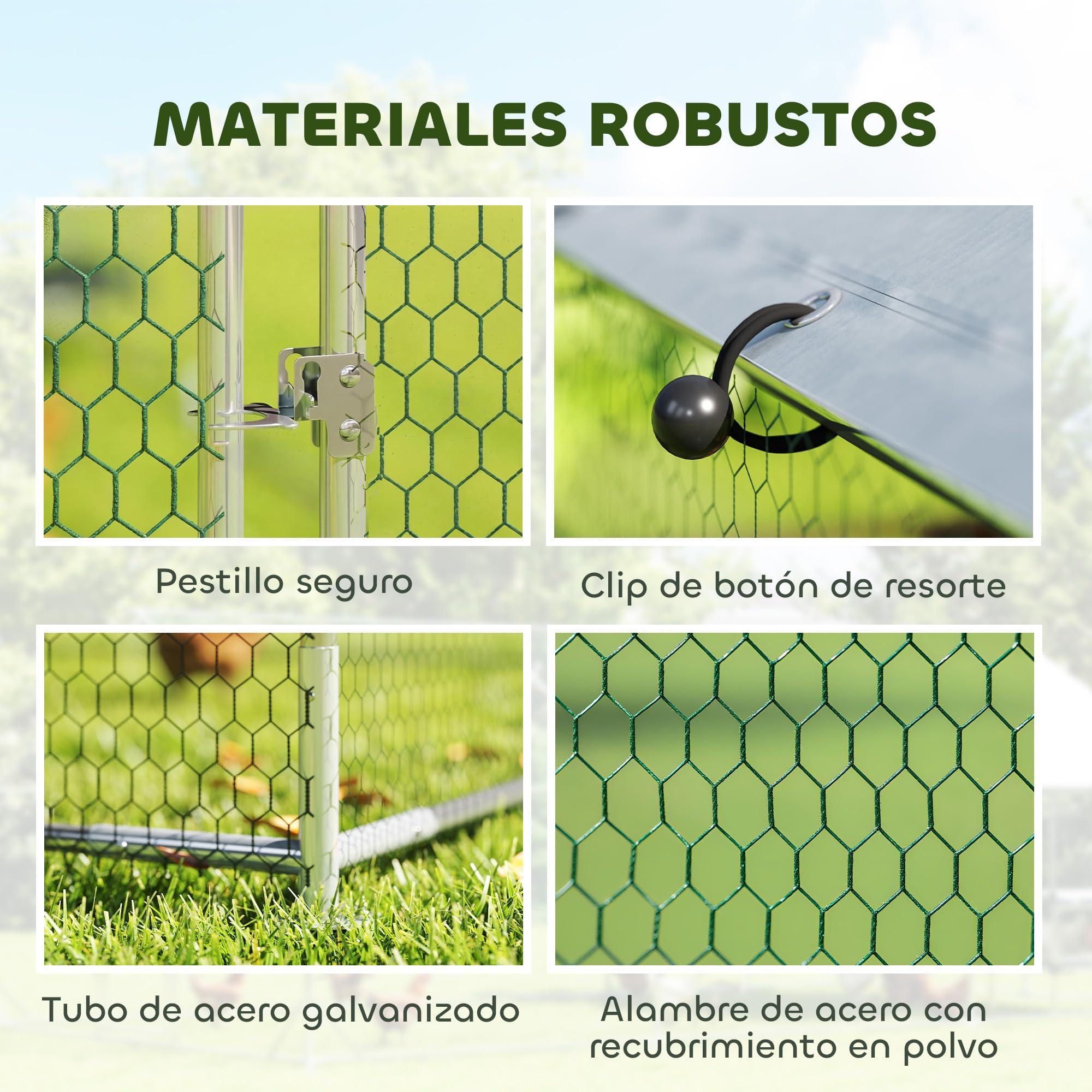 PawHut Gallinero Exterior 2,8x1,7x1,9 m 4,7 m² Acero Galvanizado Anti-UV Impermeable Jaula 5-8 Gallinas