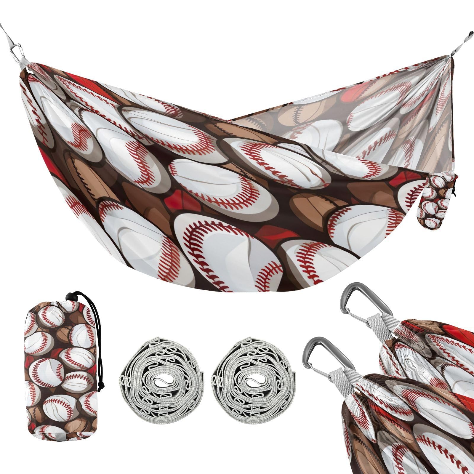 ATTX Baseball Balls Pattern Camping Hammock - Lightweight & Portable Hammocks, Heavy Duty 330lbs Capacity for Indoor, Hiking, Backpacking, Travel, Backyard, Beach#326